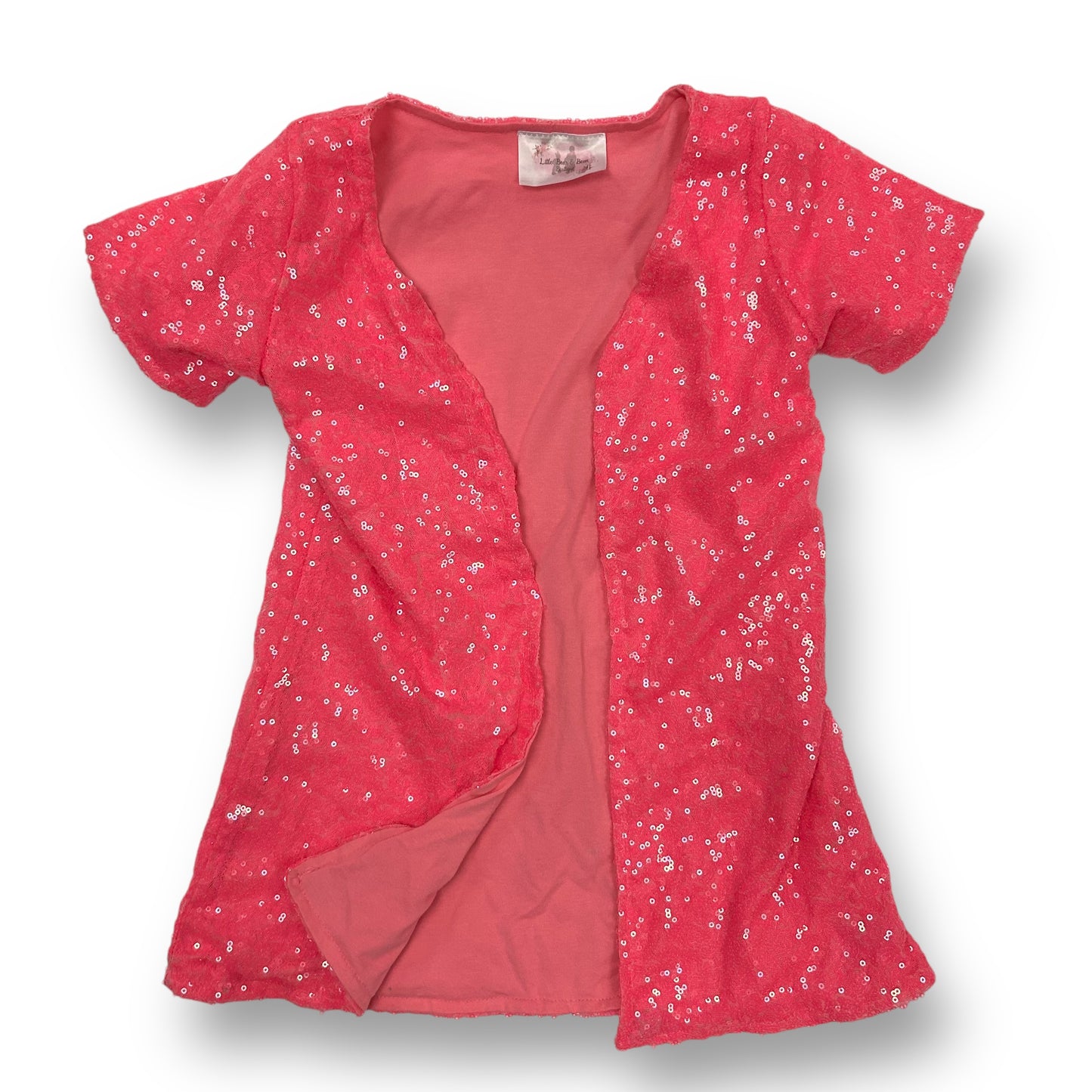 Little Bear & Bean Boutique Girls Size 4 Pink Cardigan Short Sleeve Sequin Top