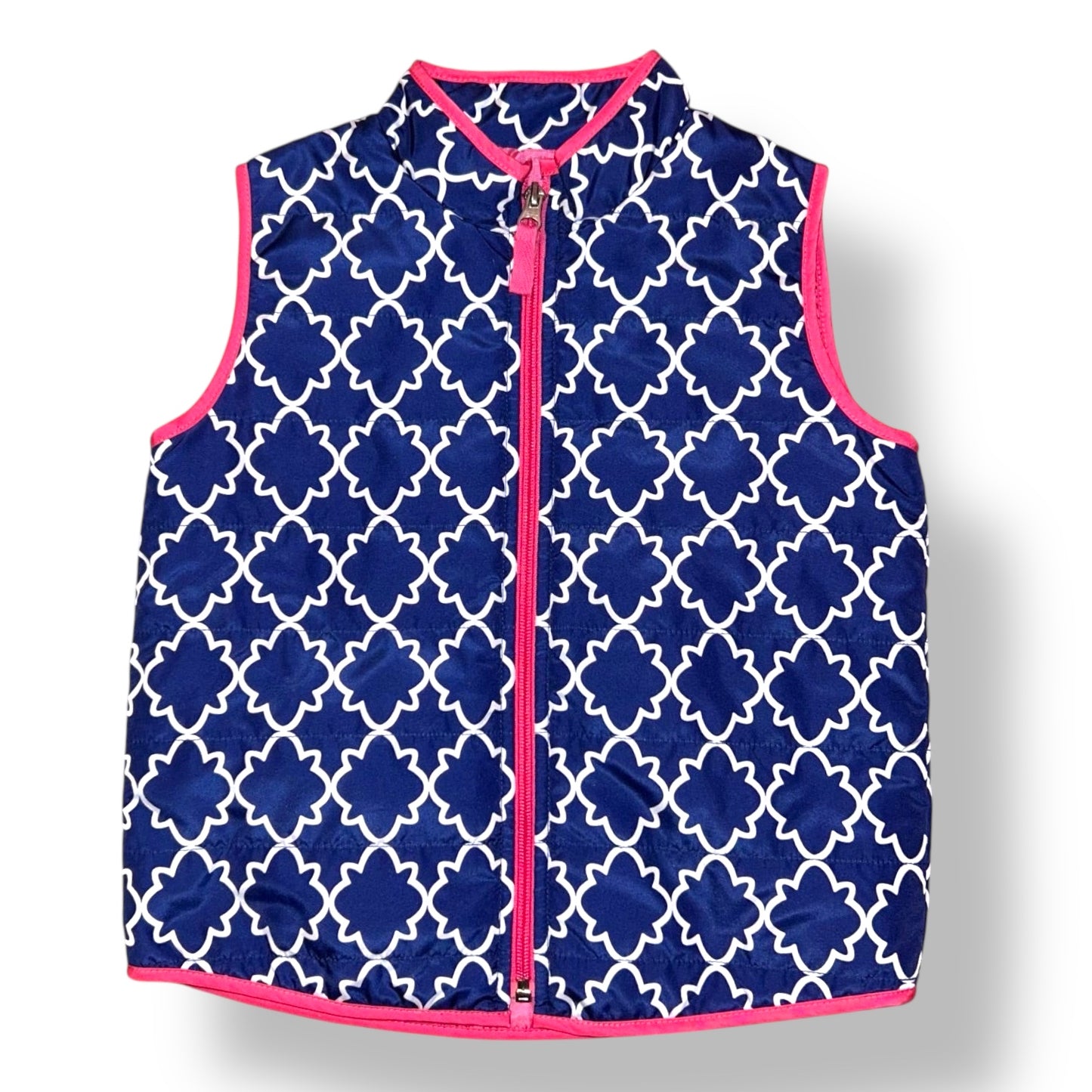 Girls Size 6/7 Blue Outer Layering Full Zip Quilted Vest with Pink Trim