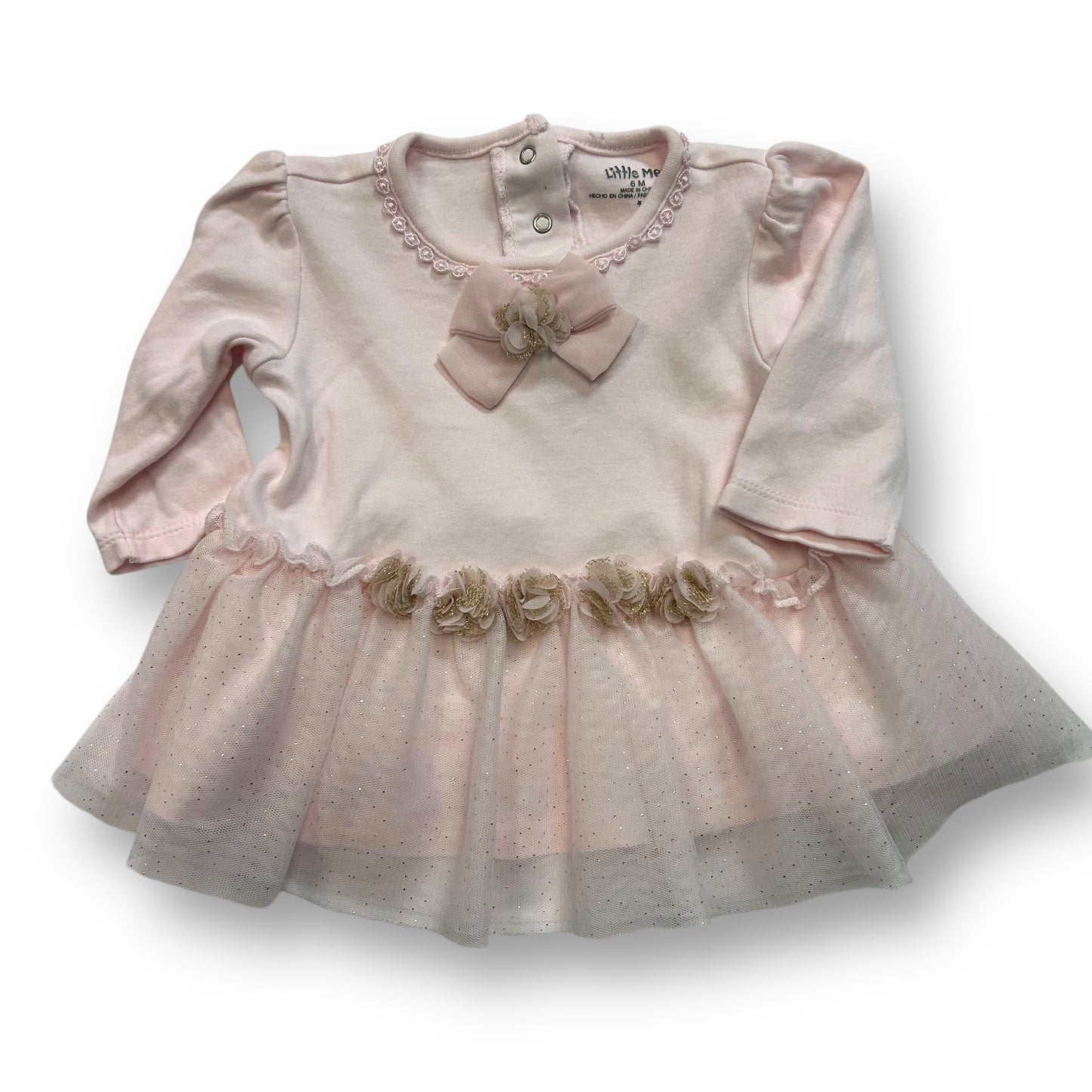Girls Little Me Size 6 Months Pale Pink Long Sleeve Tulle Bottom Dress