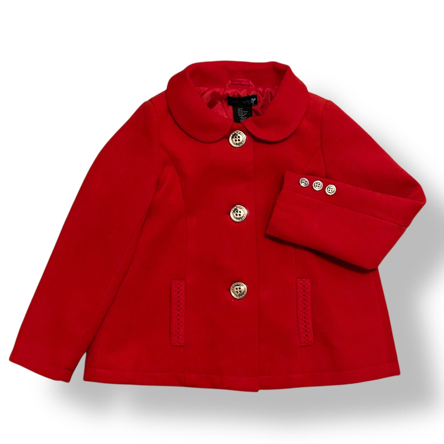 Red coat with gold buttons on a white background