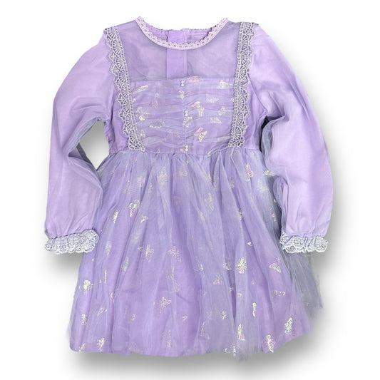 Girls Size 3 Lavender Tulle Butterfly Shimmer Fancy Long Sleeve Dress