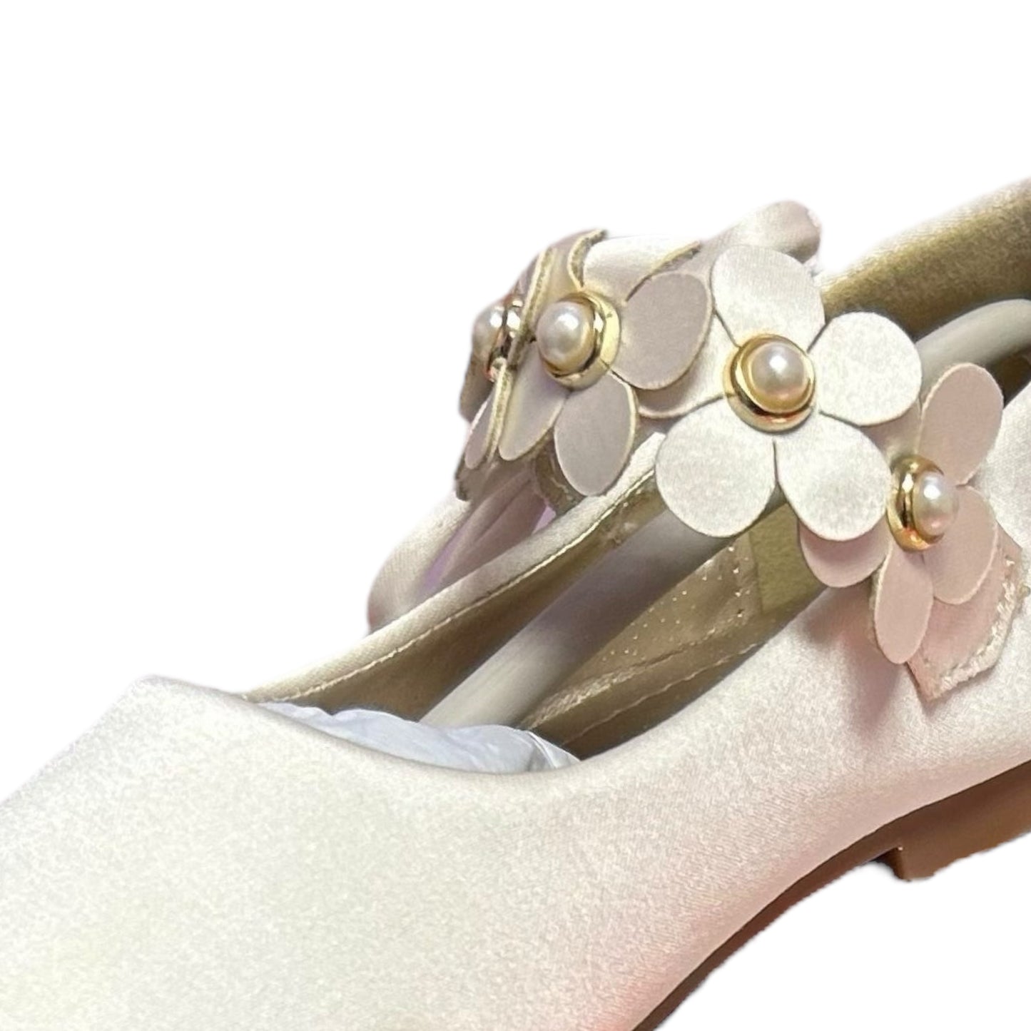 NEW! Toddler Girl Size 8 Ivory Dress Shoes with Floral Accented Straps in Box