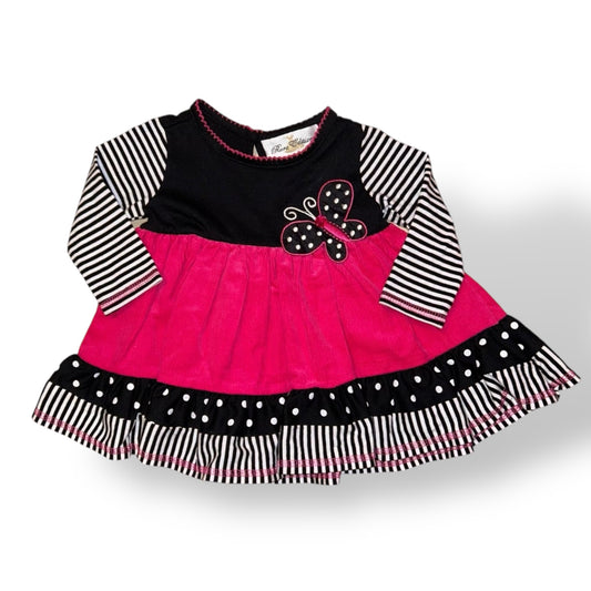 Rare Editions Girls Size 6 Months Pink and Black Corduroy Babydoll Dress