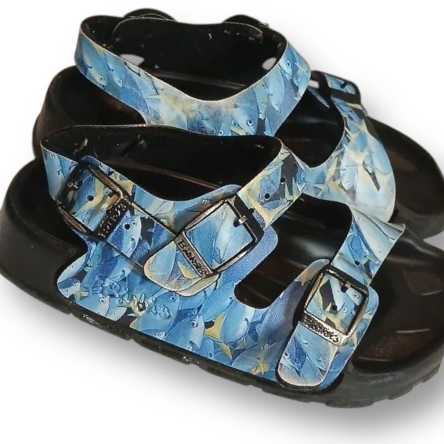 Birkenstock Sandals Boys US 10-10.5 (EU 28) Blue Aruba Fish Print Kids Slingback