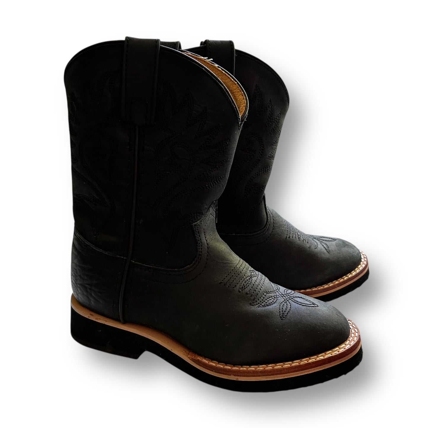 Justin Western Boots Black Leather Size 12.5 Kids Cowboy Boots