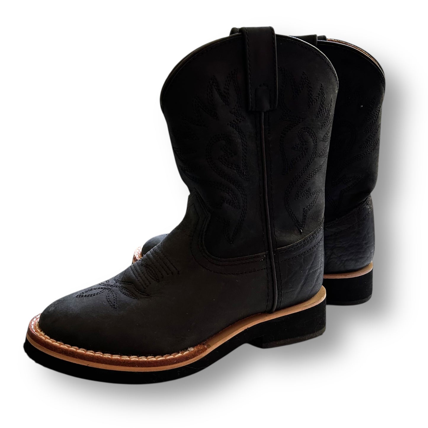 Justin Western Boots Black Leather Size 12.5 Kids Cowboy Boots