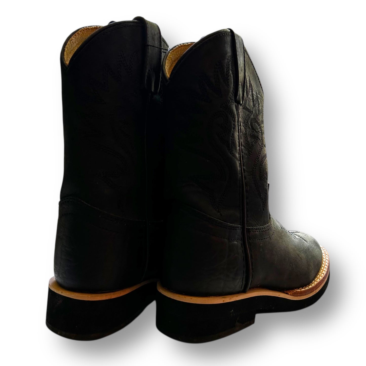 Justin Western Boots Black Leather Size 12.5 Kids Cowboy Boots