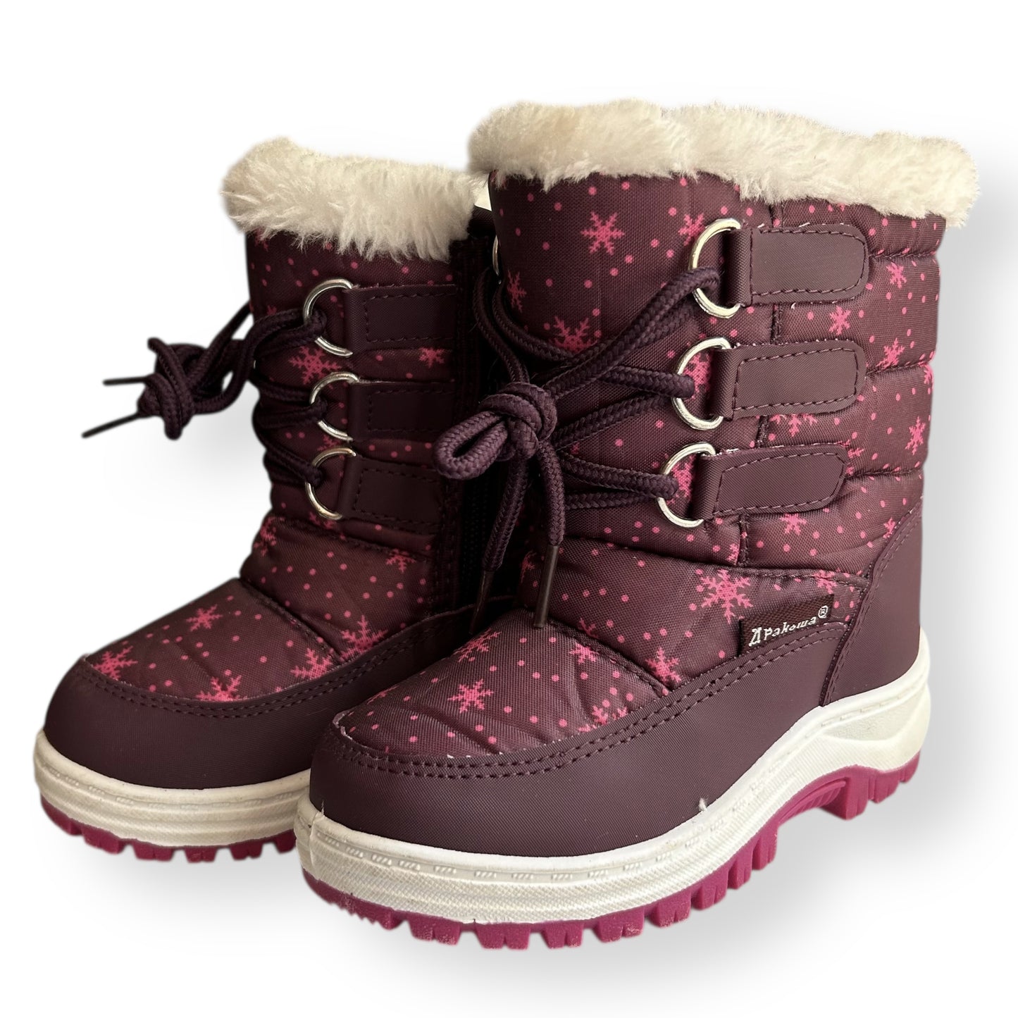 Toddler Girl Snow Boots Size 8 Purple and Pink Snowflake Fur Lined Winter Boots