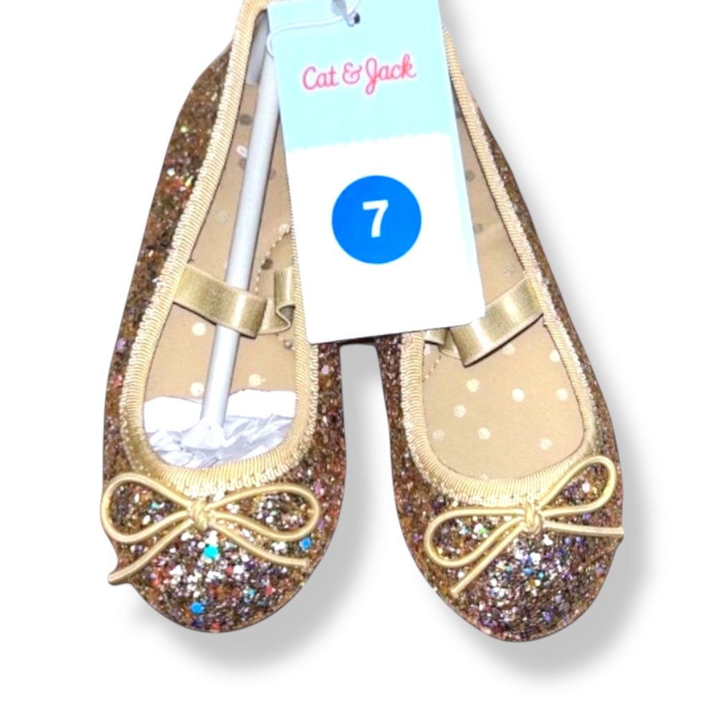 NEW! Cat & Jack Casual Dress Shoes Toddler Girl Size 7 Gold Shimmer Ballet Flats