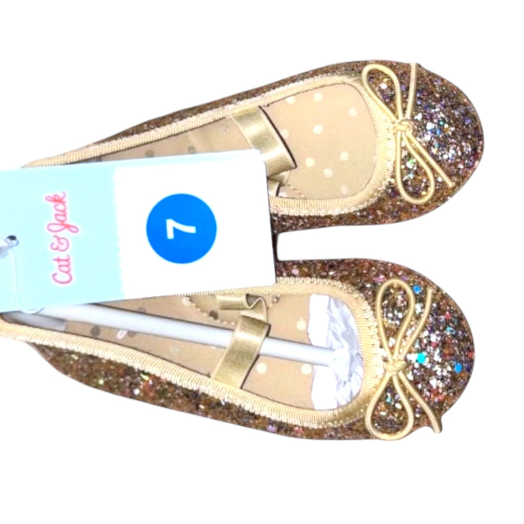 NEW! Cat & Jack Casual Dress Shoes Toddler Girl Size 7 Gold Shimmer Ballet Flats