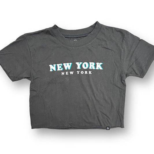 Girls T&B Size 10/12 L Dark Gray New York Short Sleeve Crop Shirt