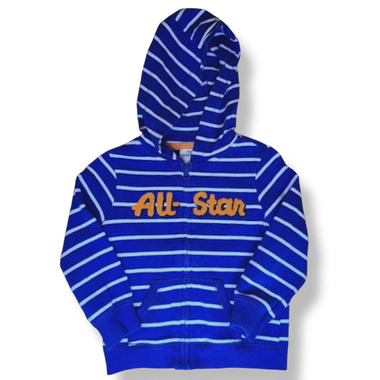 Blue and white striped hoodie with 'All-Star' text on a white background