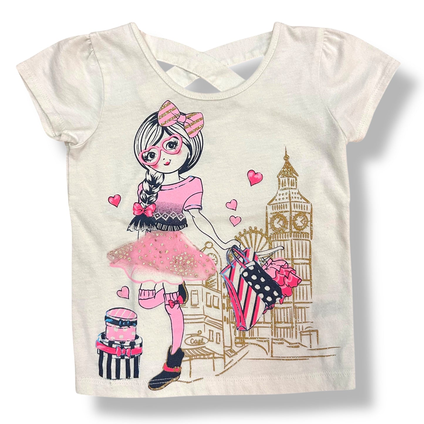 Girls Size 2T Shopping in Paris Short Sleeve Strappy Back Shirt