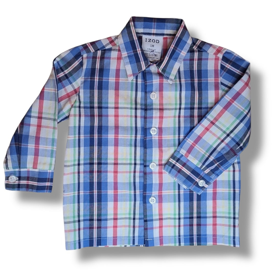 Boys 12 Months Blue Plaid Long Sleeve Button Up Shirt