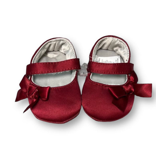 NEW! Baby Girl Size 0-3 Months Red Silk Shoes