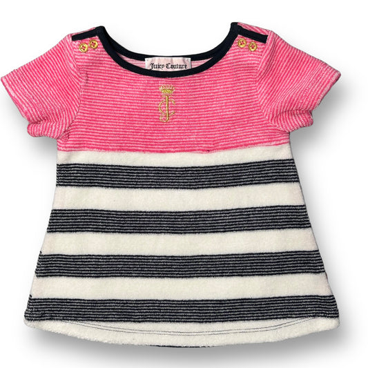 Girls Juicy Couture Size 3-6 Months Pink & Navy Terry Striped Short Sleeve Dress
