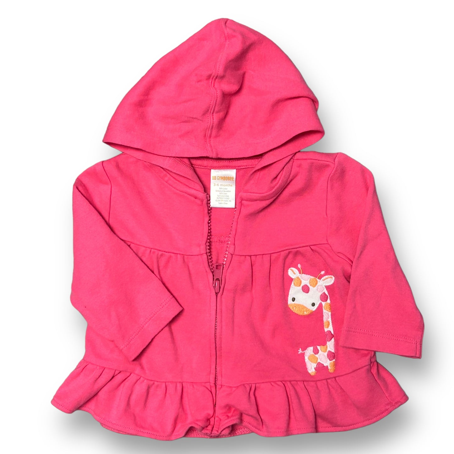 Girls Gymboree Size 3-6 Months Pink Giraffe Ruffle Hooded Jacket