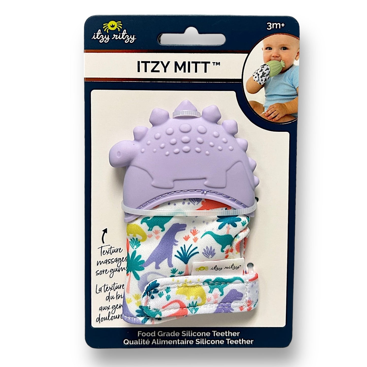 NEW! Itzy Ritzy Silicone Teething Mitt: Purple Dino