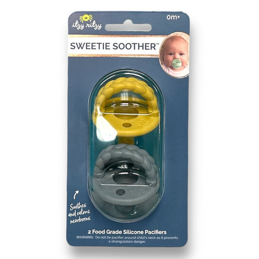 NEW! Itzy Ritzy Mustard & Gray Braid Pacifier Set (2-pack)