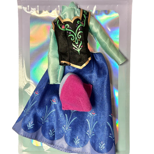 Disney Frozen Princess Anna Barbie Doll Clothes 3-Piece Outfit & Gift Pouch