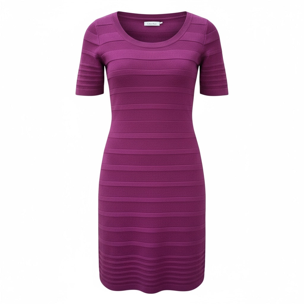 Calvin Klein Dress Women's Size 8 Purple Scoop Neck 3/4 Sleeve Stretch Knit