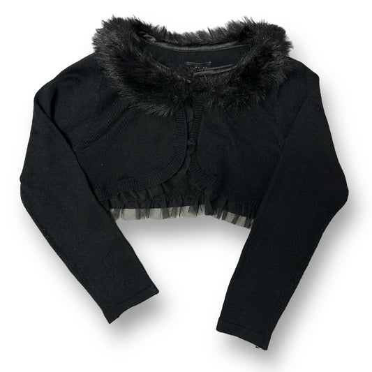 Girls Size 5T Black Faux Fur Collar Tulle Ruffled Sweater