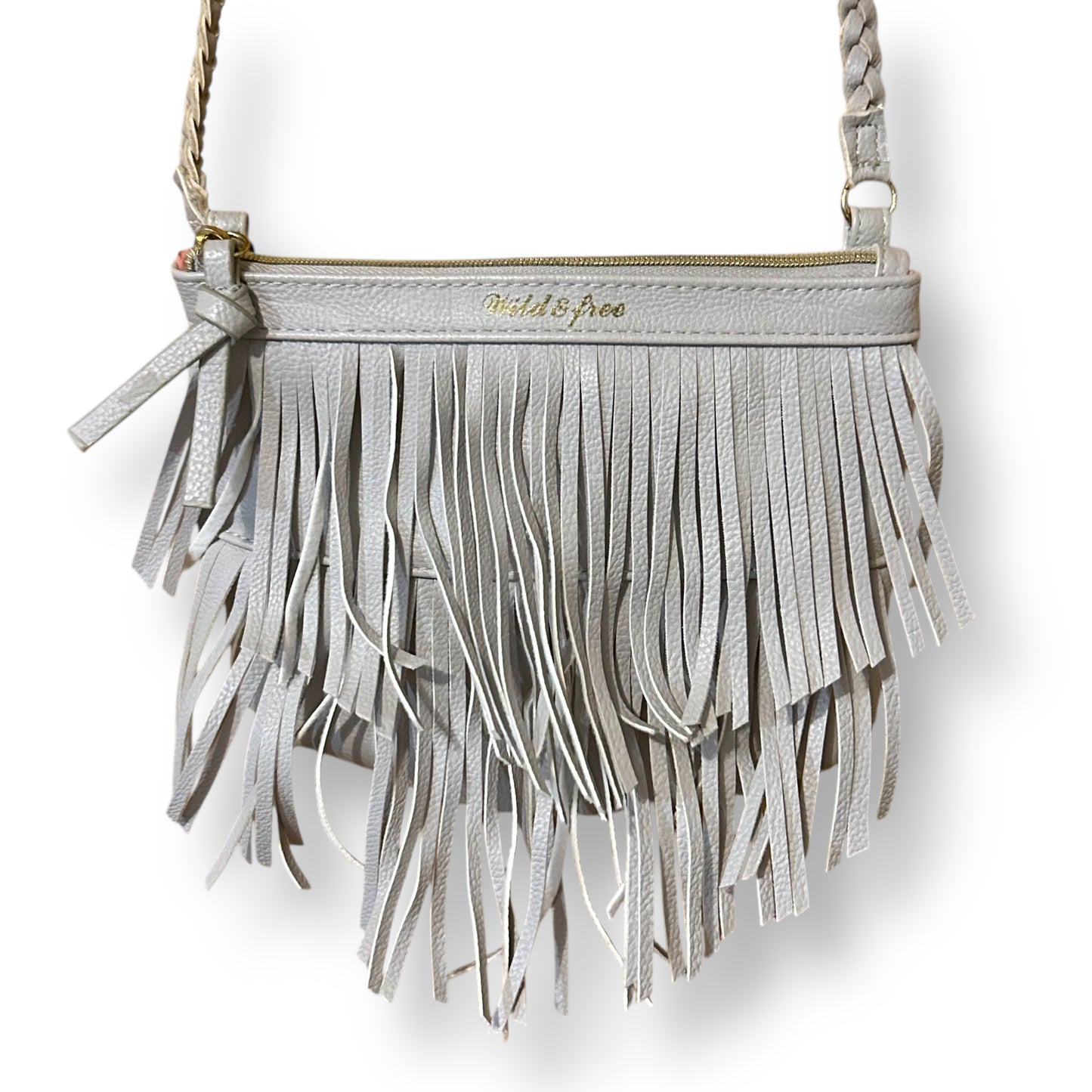 Wild & Free Beige Fringed Leather Crossbody Purse