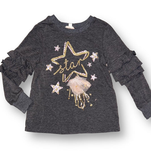 Sara Sara Truly Me Girls Size 4 Gray Embellished Top with Ruffled Long Sleeves