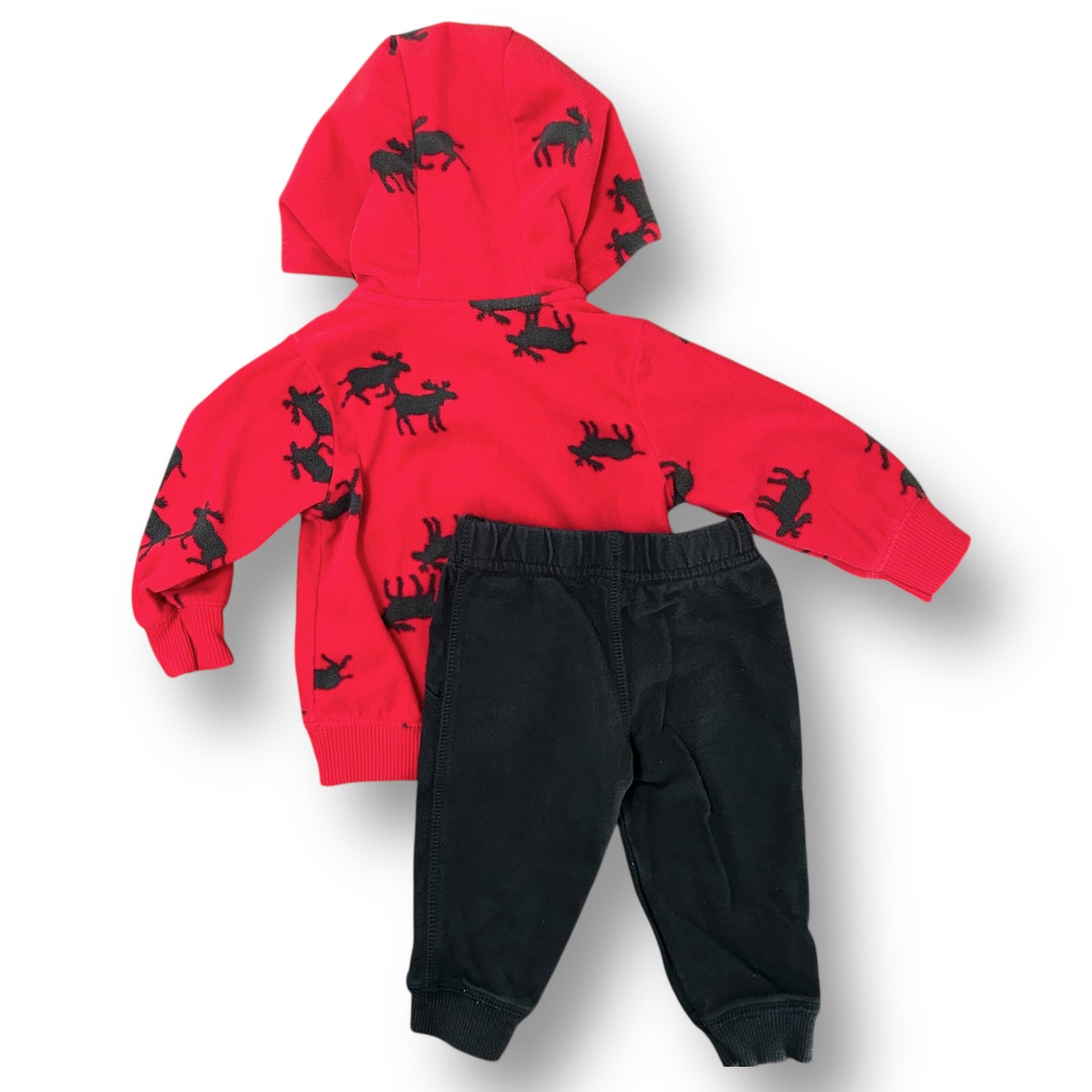 Baby Boy 2-Pc Outfit Carter's Size 6 Months Red Fleece Moose Hoodie & Pants Set