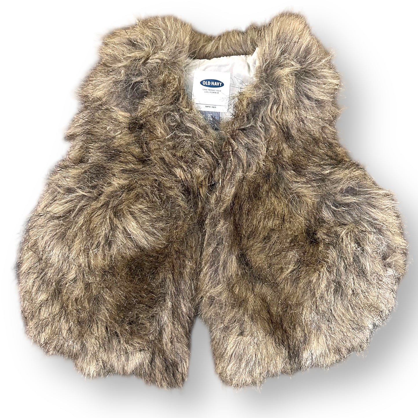 Brown faux fur vest on a white background