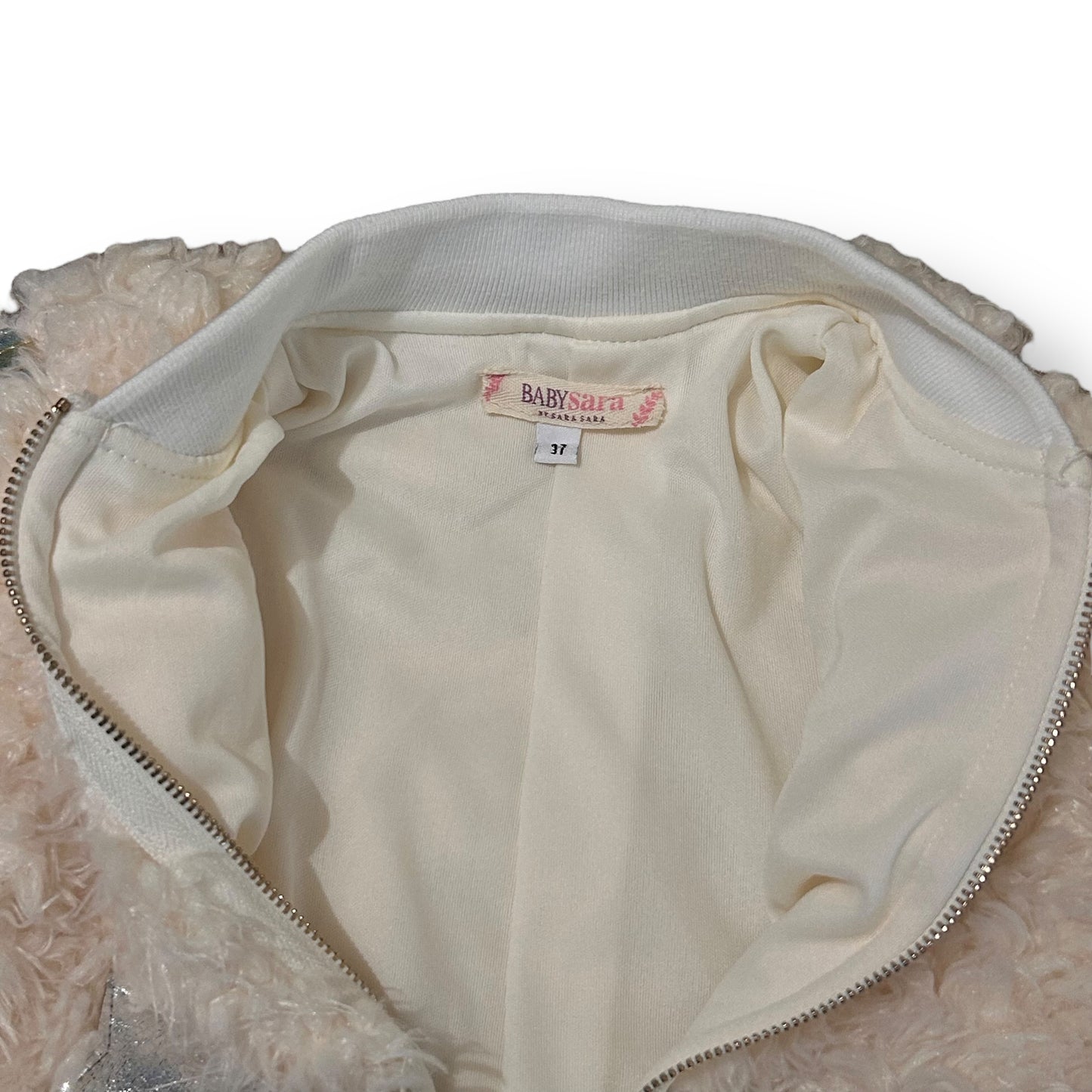 Baby Sara Girls Size 3T Toddler Faux Fur Leather Ivory Zippered Sara Sara Jacket