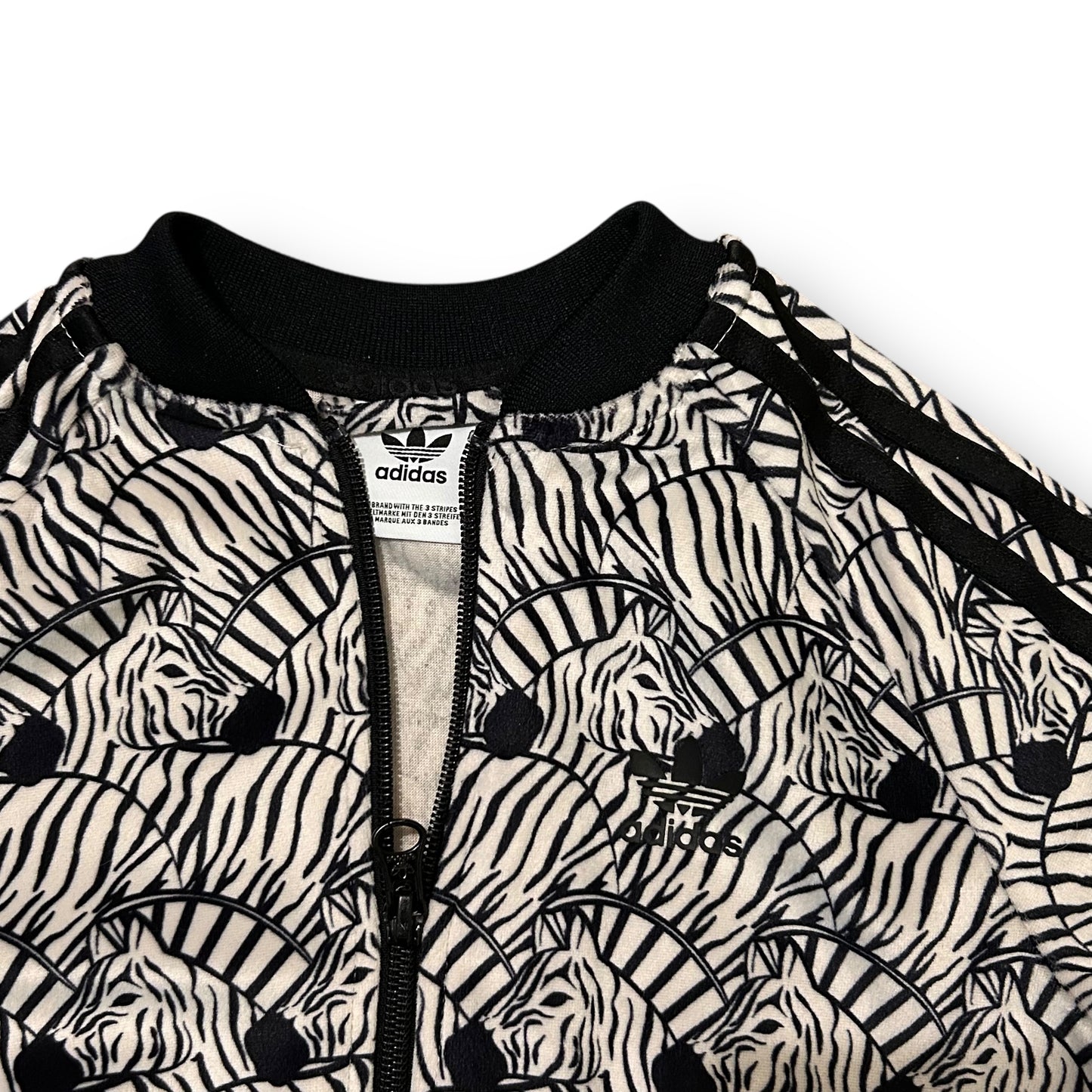 Adidas Zippered Sweatshirt Girls 7/8 (xs) Zebra Print Full Zip Soft Velour