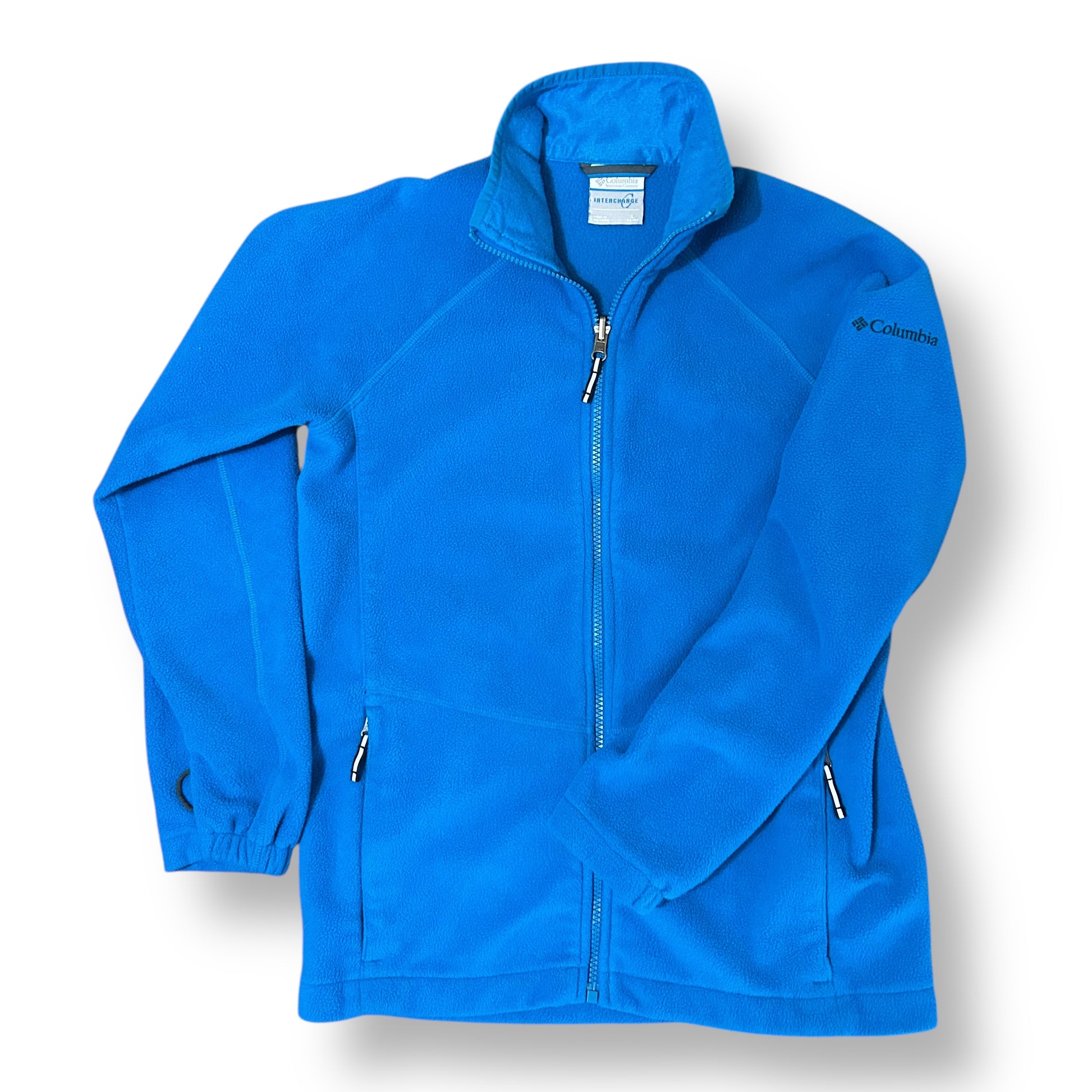 Blue jacket with Columbia logo on a white background