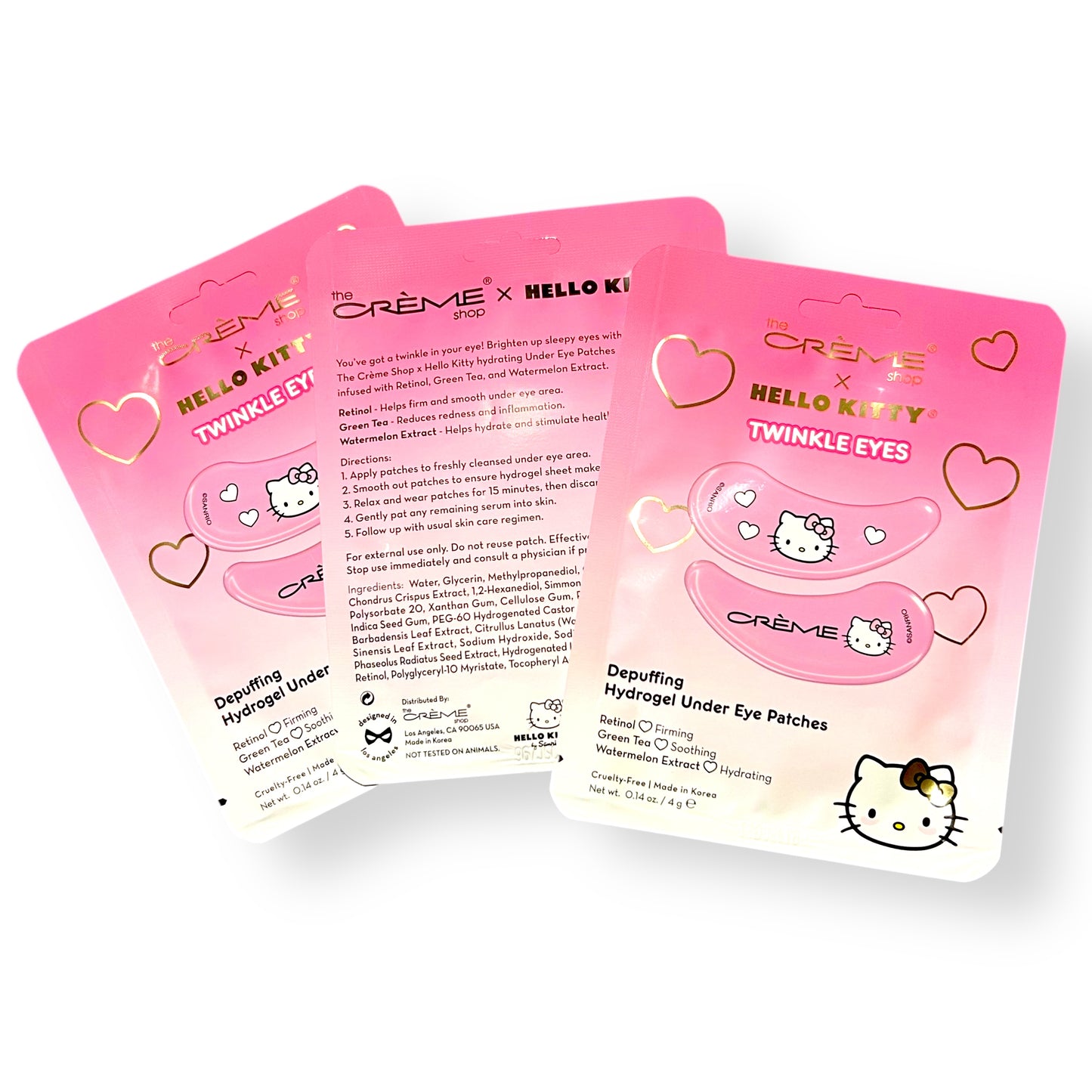 NEW! The Crème Shop Hydrogel Under Eye Patches Hello Kitty Girls Skincare (3 Pk)