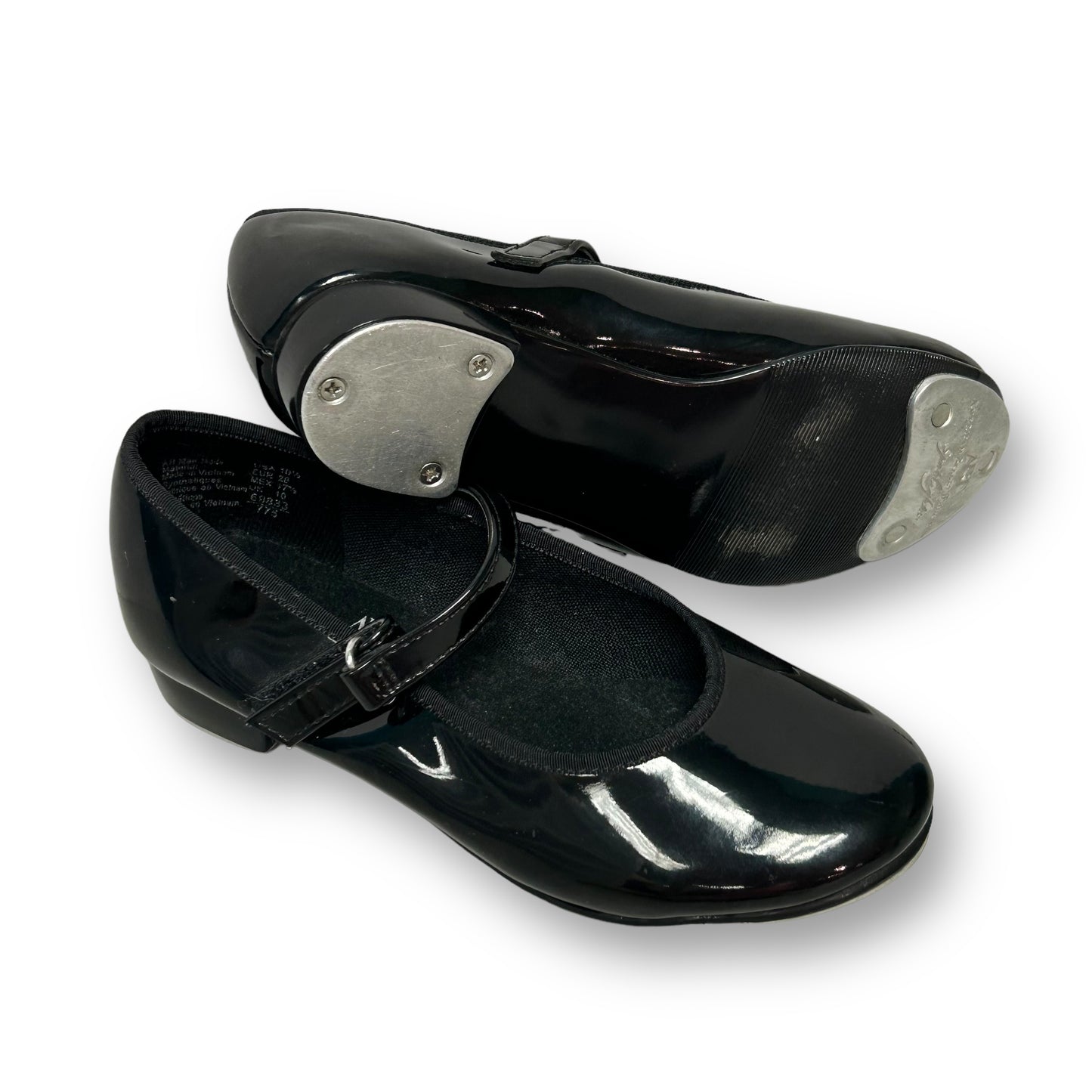 ABT Big Girl Size 10.5 Black Patent Leather Easy-On Tap Shoes