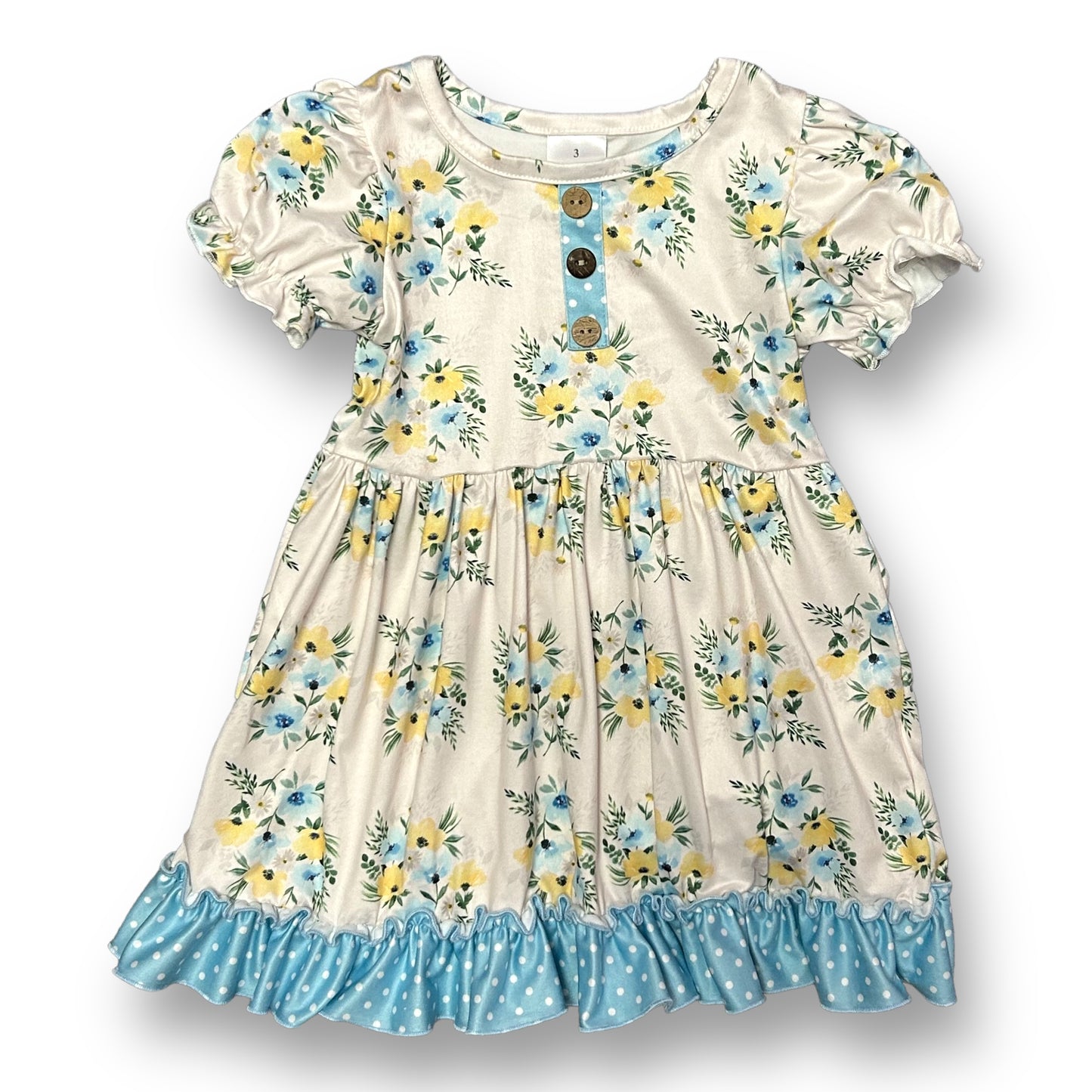 NEW! Girls Boutique Size 3 Floral Print Ivory Button Accent Soft Twirl Dress