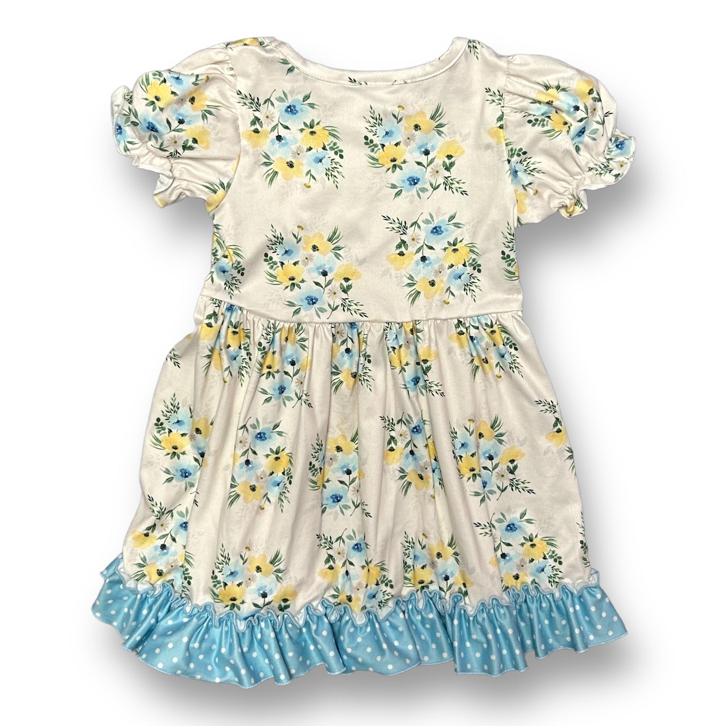 NEW! Girls Boutique Size 3 Floral Print Ivory Button Accent Soft Twirl Dress