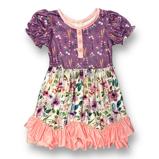 NEW! Girls Boutique Size 5 Pink & Purple Soft Floral Print Twirl Dress