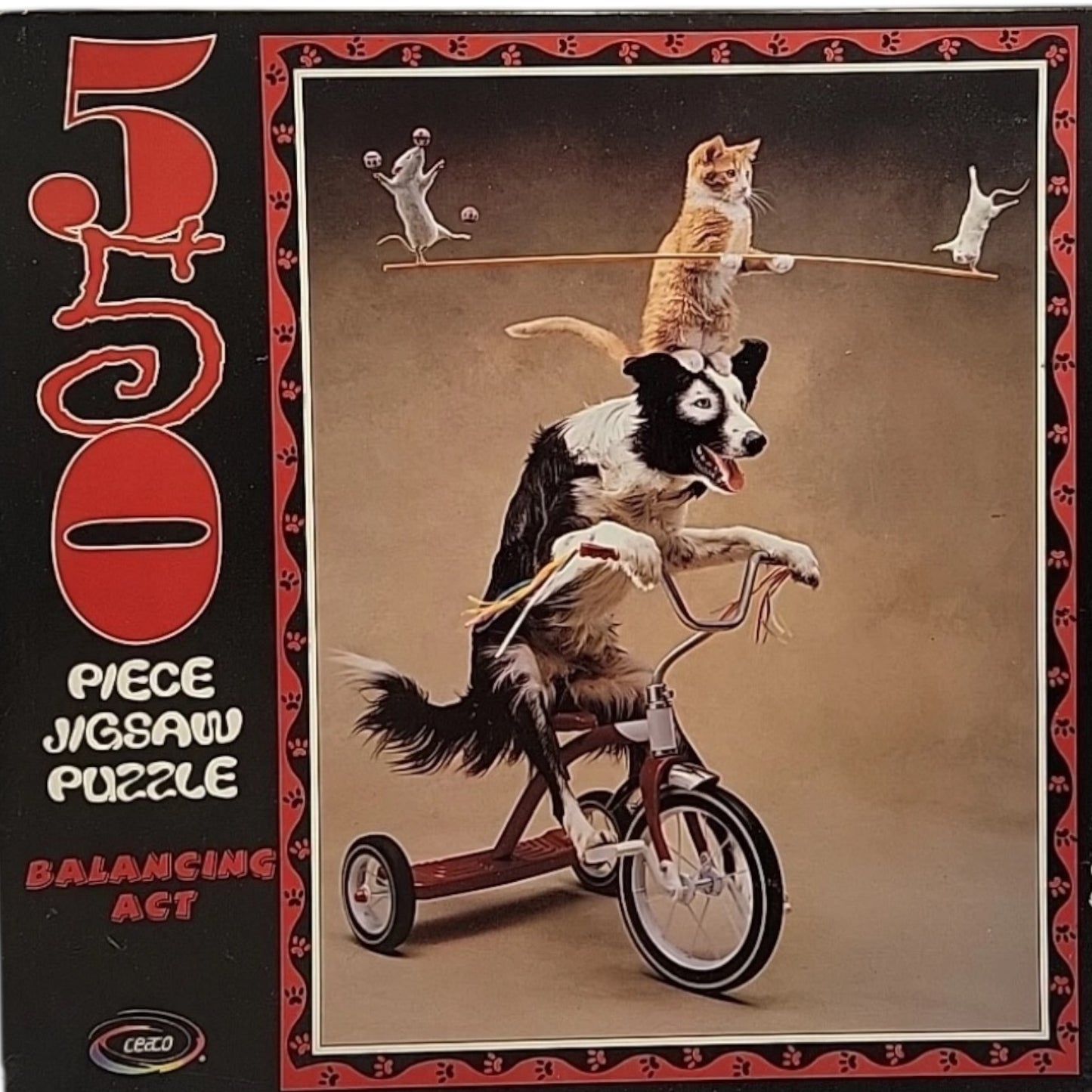 NEW! 550 Piece Ceaco Jigsaw Puzzle - Dog & Cat Tricycle Balancing Act
