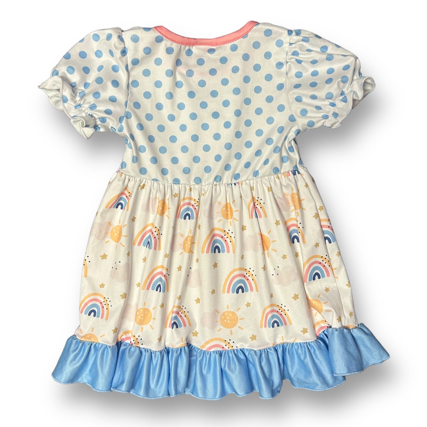 NEW! Boutique Girls Size 2 Polka Dot & Rainbows Soft Knit Twirl Dress with Ruffles