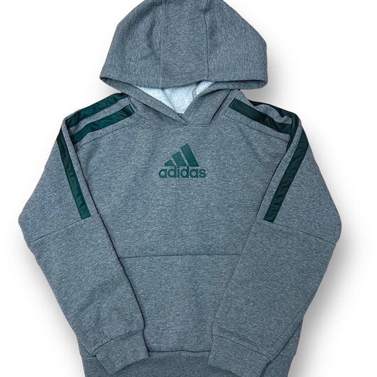 Boys Adidas Size 10/12 Gray with Dark Green Stripes Fleece-Lined Hoodie