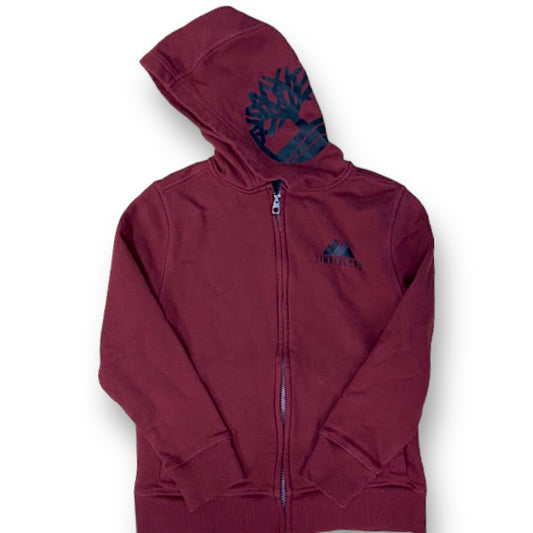 Boys Timberland Size 10/12 YMD Maroon with Navy Logo Zippered Hoodie
