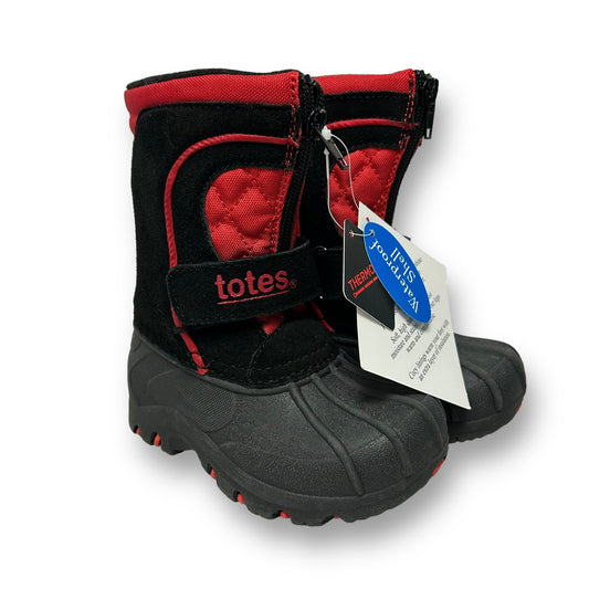 NEW! Totes Toddler Boy Size 6 Black & Red Easy-On Snow Boots