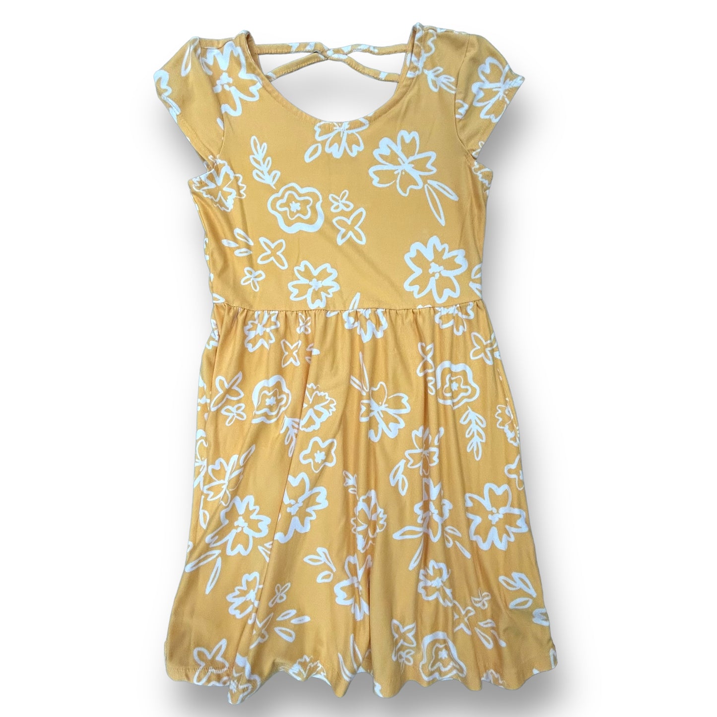 Girls Epic Threads Size M White & Yellow Floral Soft Short Sleeve Dress