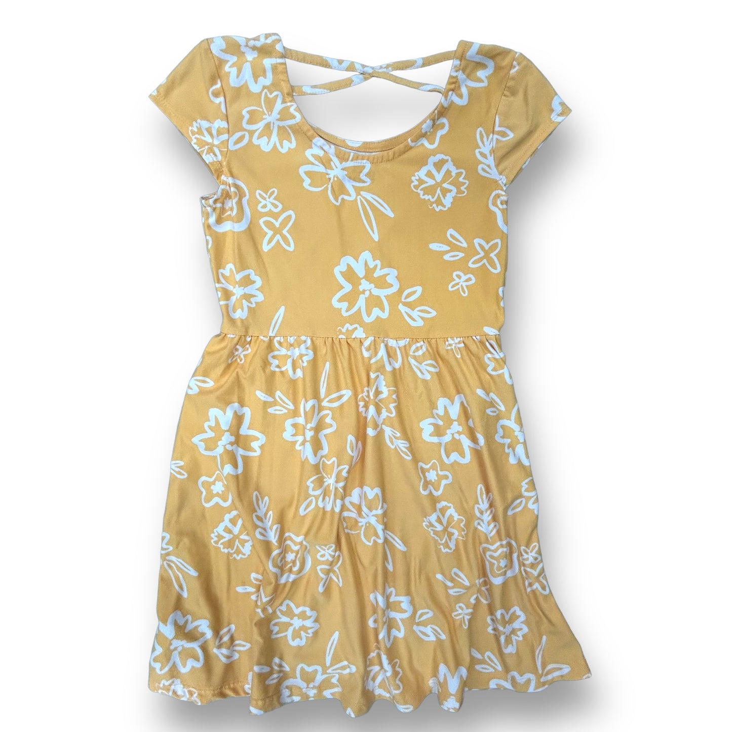 Girls Epic Threads Size M White & Yellow Floral Soft Short Sleeve Dress