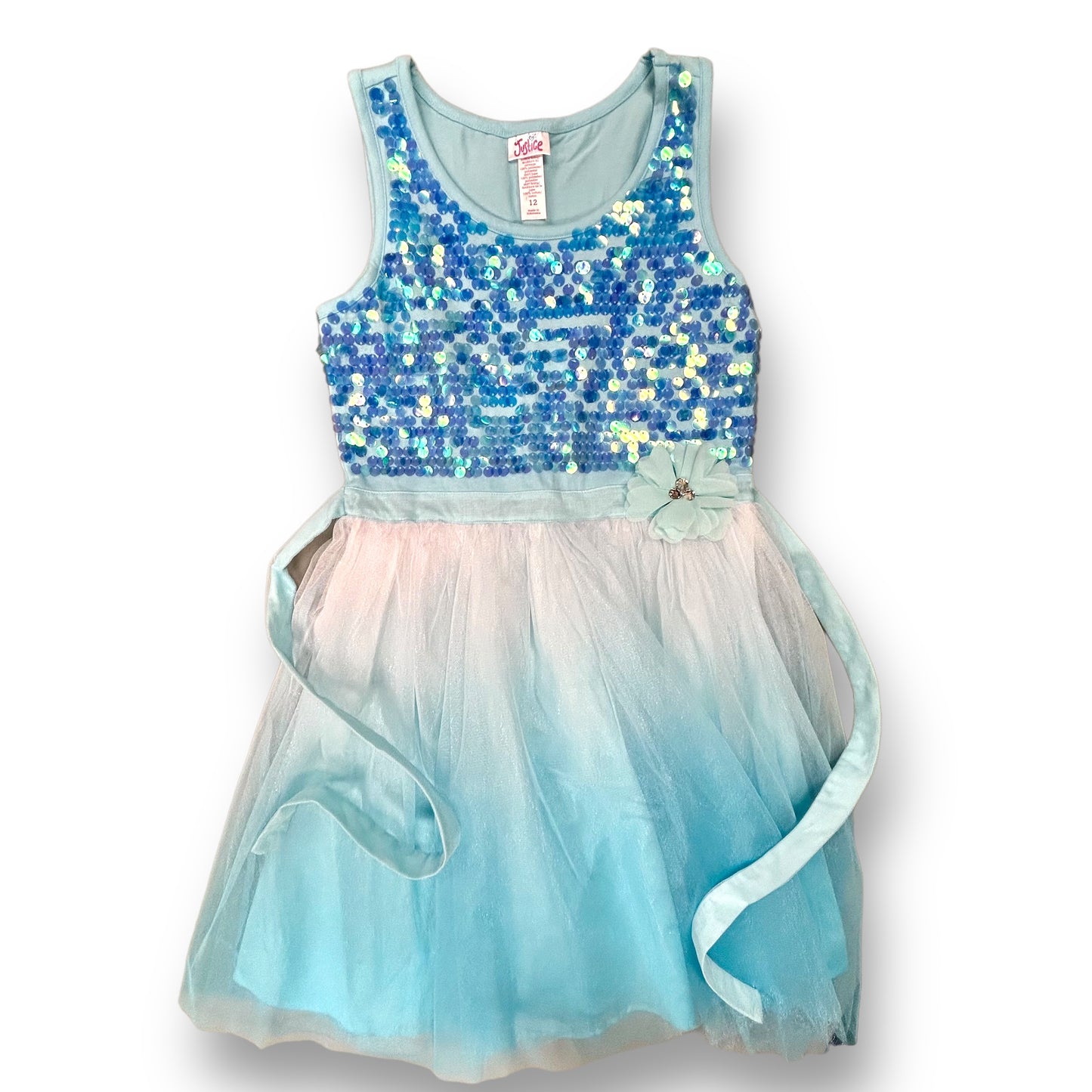 Girls Justice Size 12 Blue Sequin Ombre Tulle Bottom Dress
