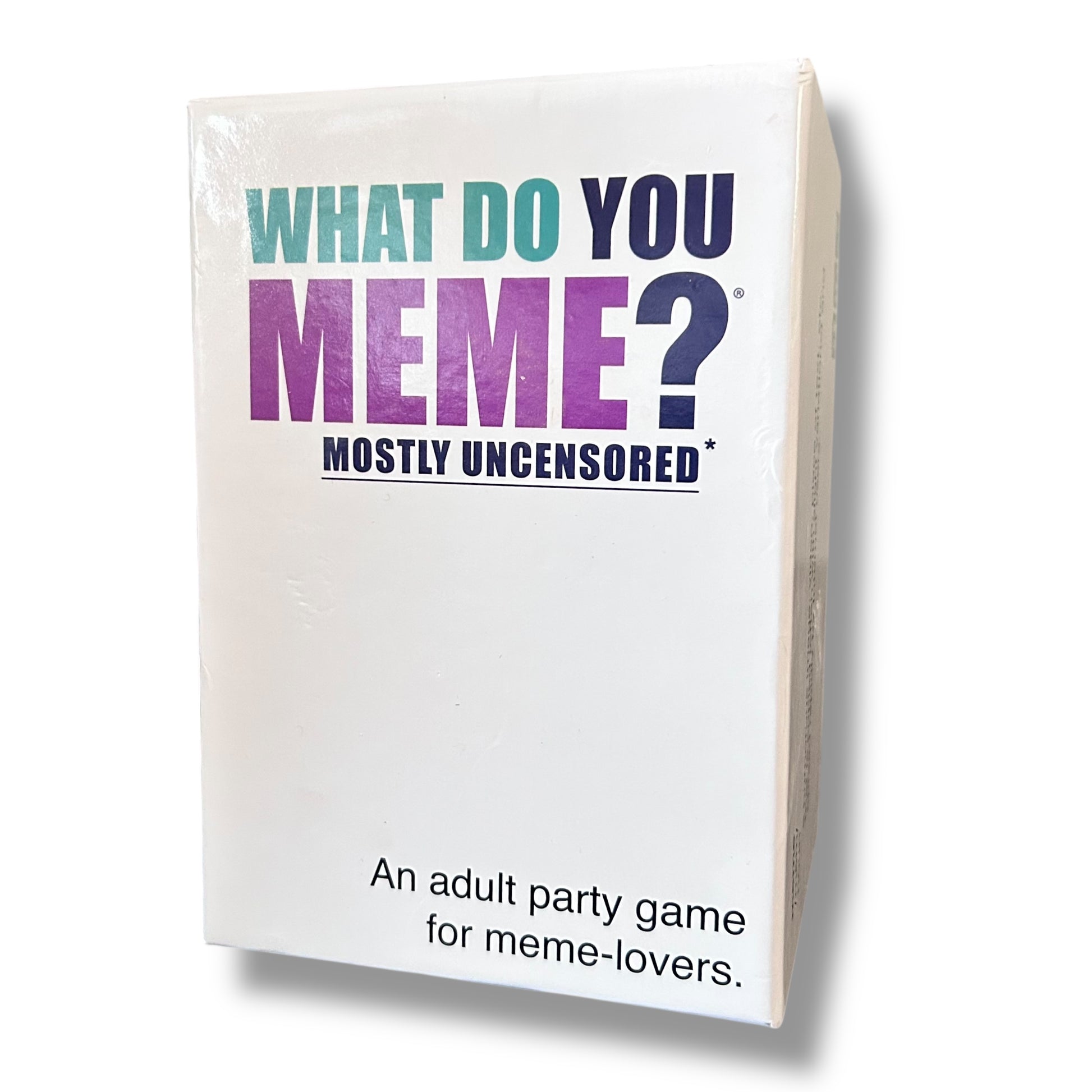 Board game box titled 'What Do You Meme?' on a white background