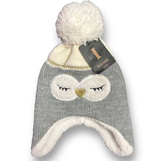 NEW! Girls One Size Igloos Sherpa Lined Penguin Knit Pom Beanie