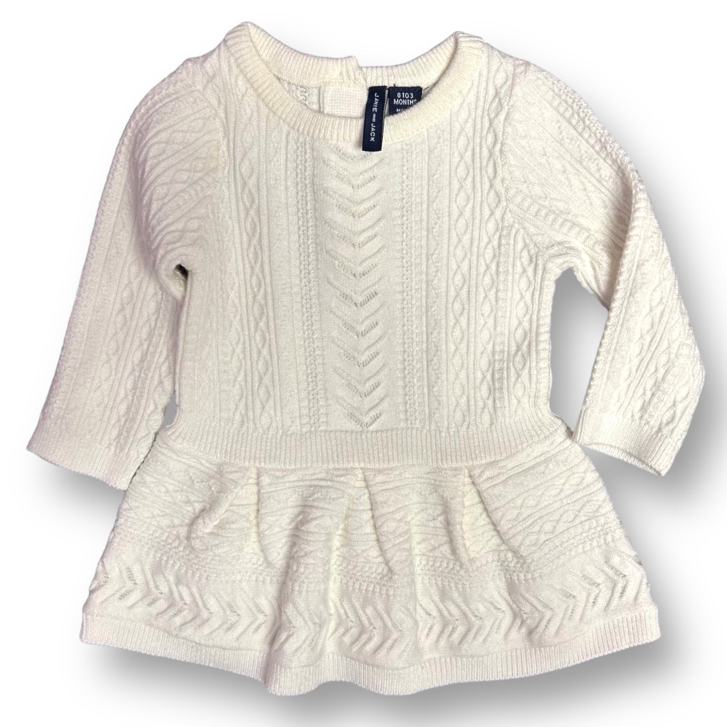Girls Janie and Jack Size 0-3 Months White Long Sleeve Sweater Dress
