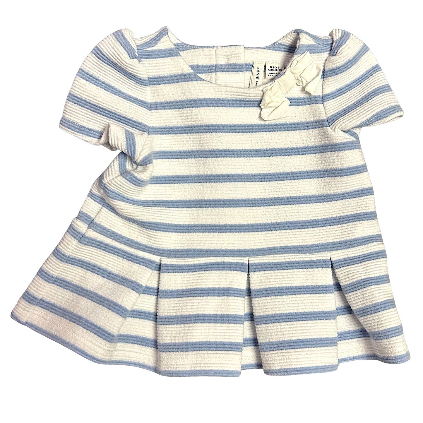 Girls Janie and Jack Size 0-3 Months Blue & Ivory Pleated Dress with Bow Accent